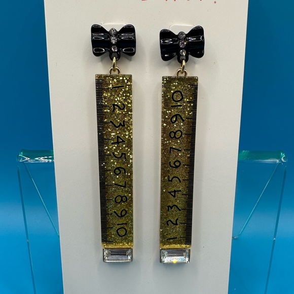 Betsey Johnson Glitter Ruler earrings NWT - Picture 3 of 6